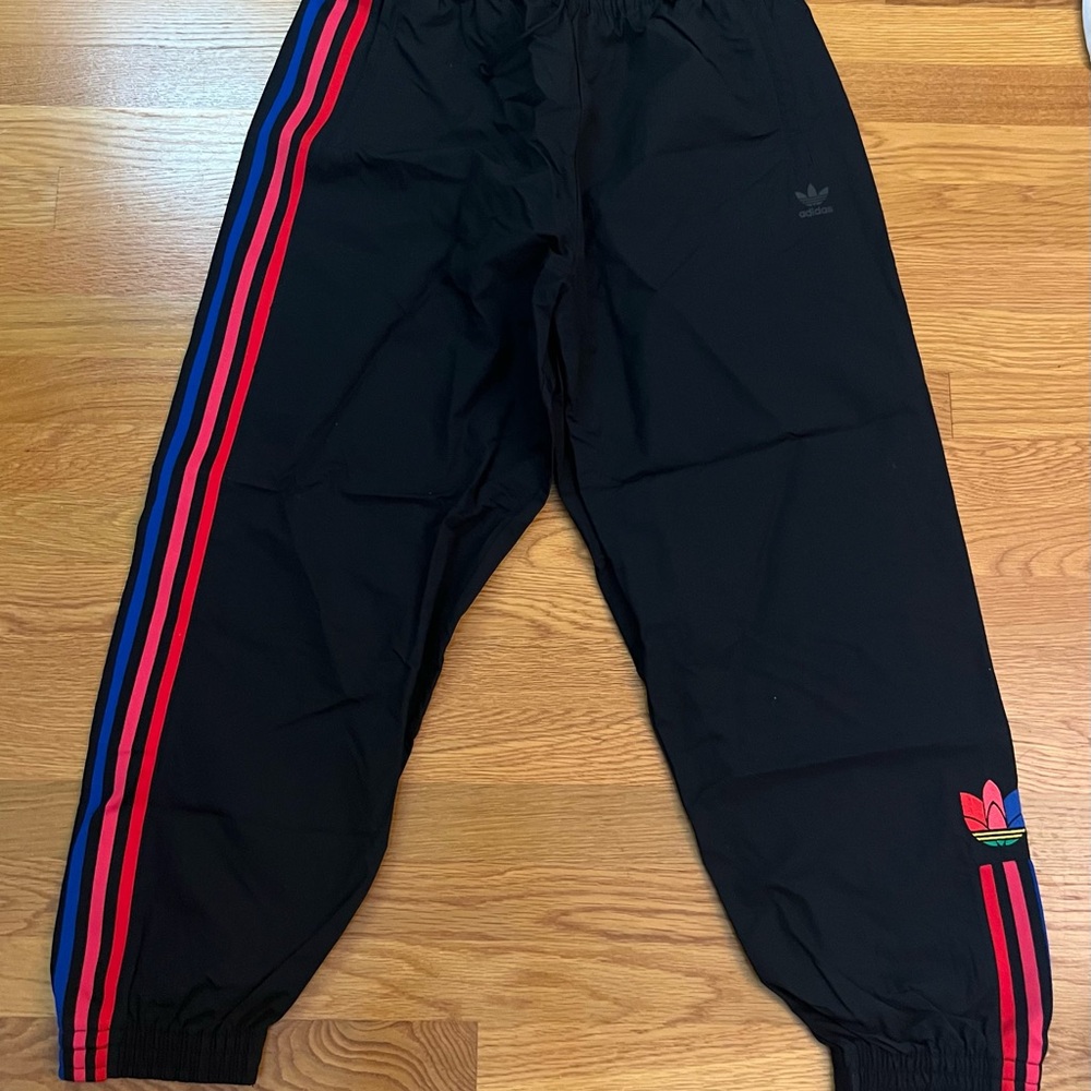 Adidas Black and Red Jogger Sweatpants with Elastic Cuffs
